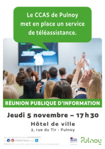 Affiche annonçant la tenue d'une réunion publique d'information concernant le service de téléassistance proposé par le CCAS de Pulnoy.